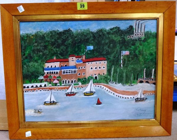 Cosmy (20th century), Harbour scene, signed and dated 1959, 33.5cm x 44cm. K1