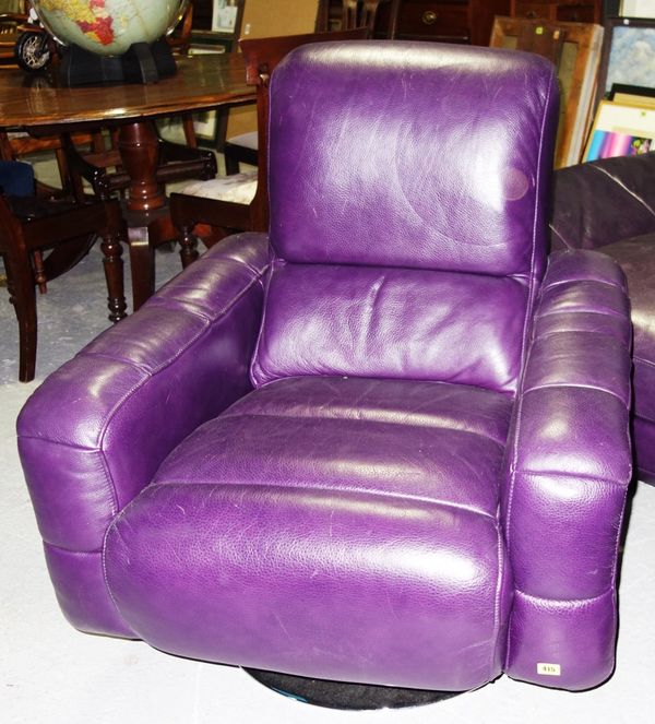 A 20th century purple leather swivel chair.  B3