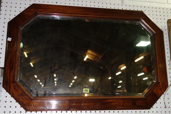 A 20th century mahogany framed oblong octagonal mirror, 63cm x 90cm.  MIR