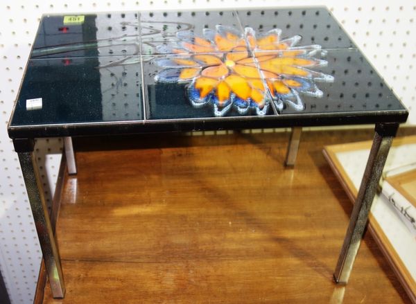 A 20th century tile top coffee table, 46cm wide. A6
