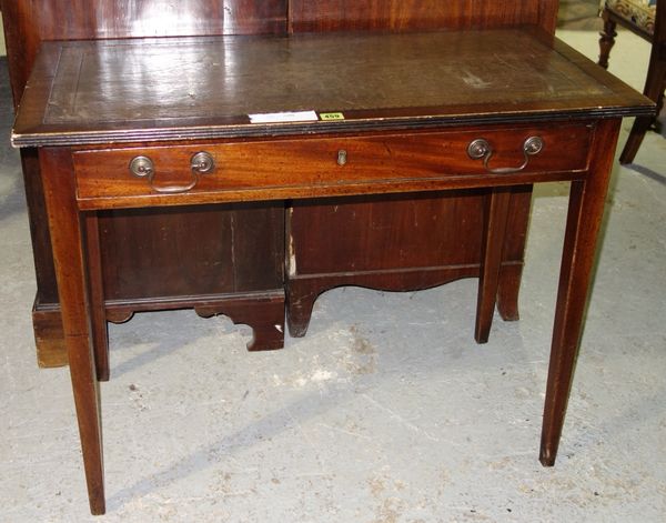 A 20th century mahogany rectangular writing table with pair drawers, 91cm wide. H4