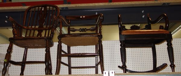 A 19th century bow back scullery armchair together with two mahogany open armchairs. (3)  S1TT