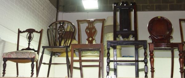 A Victorian mahogany hall chair and four assorted 19th century chairs, (5)   S4TT