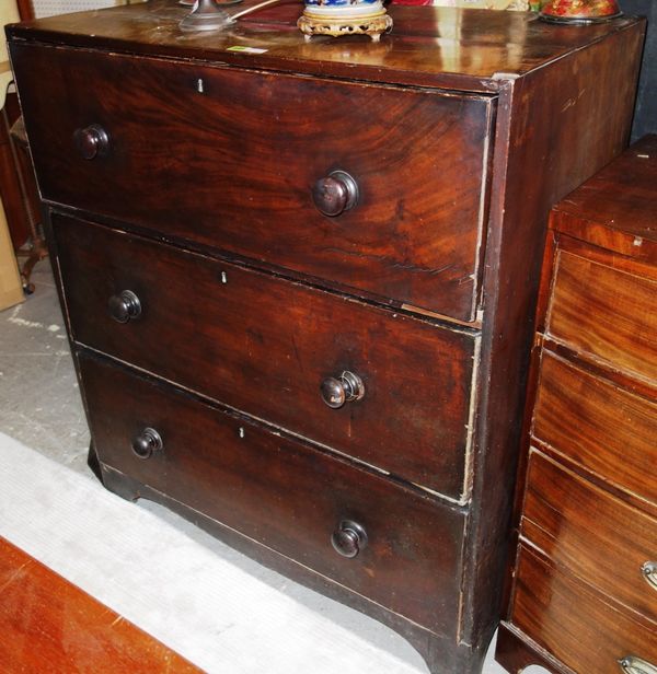 A 19th century mahogany secretaire chest of three long drawers, 100cm wide.  DIS