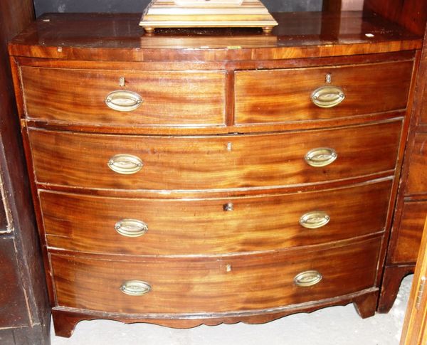 A 19th century mahogany bowfront chest of two short and two long drawers, 105cm.  DIS