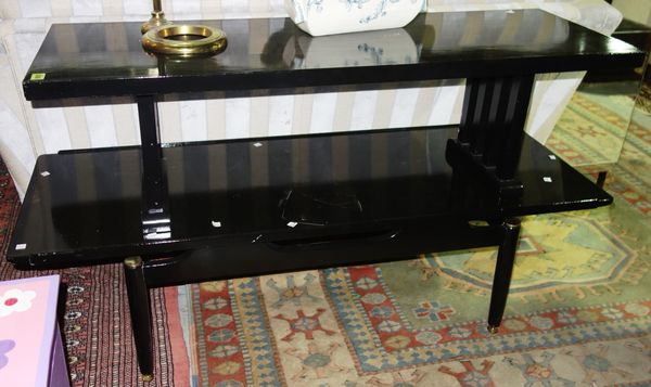 A Victorian papier mâché occasional table and an ebonised low table and another.  J8