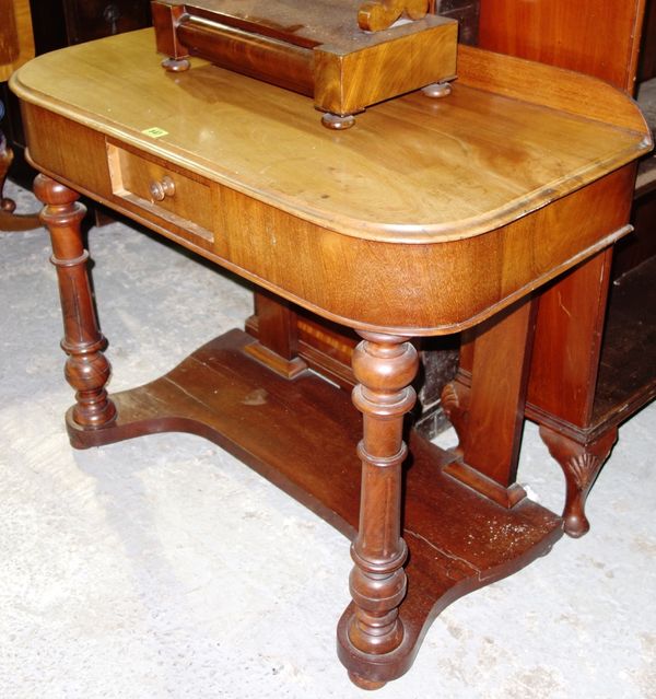 A 19th century mahogany rectangular two tier table, 92cm wide. H5