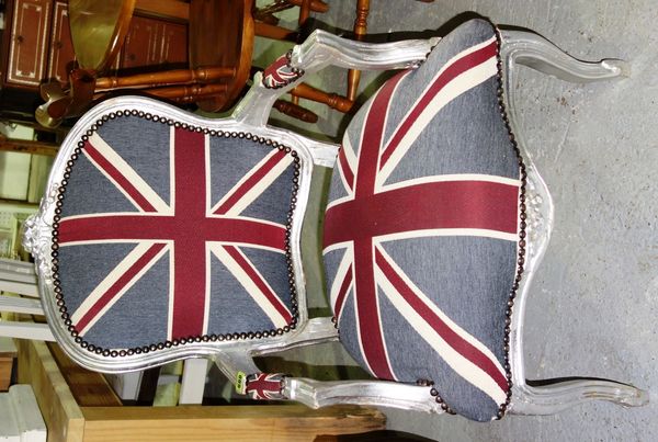 A 20th century silver painted Union Jack upholstered chair. G5