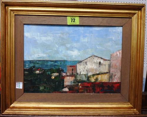 J. Paulo (20th century), Town view, oil on canvas, signed, 19cm x 27cm. I1