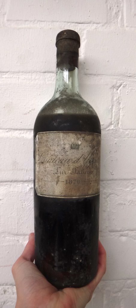 One bottle of Chateau d Yquem Lur-Saluces 1876 (level mid-bottom of shoulder).