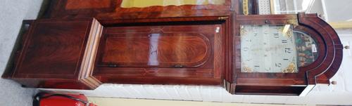 A George III boxwood strung mahogany striking longcase clock, G. Broadbelt Gateshead, the painted dial with Arabic numerals and gilt highlights, the a