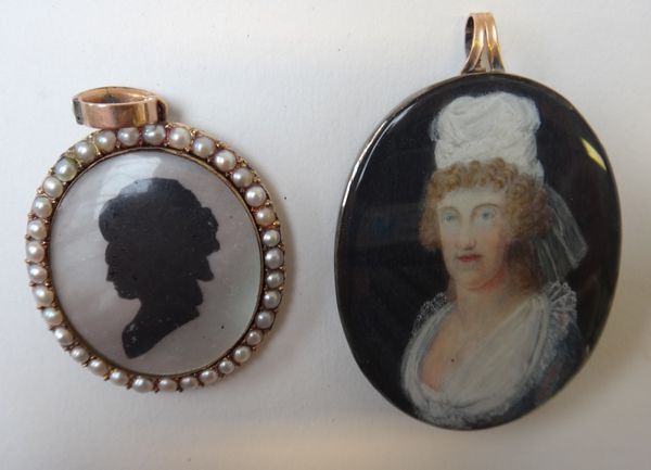 An early 19th century Italian school portrait miniature on metal of The Queen of Naples, 5.5cm; and a 19th century Continental school portrait miniatu