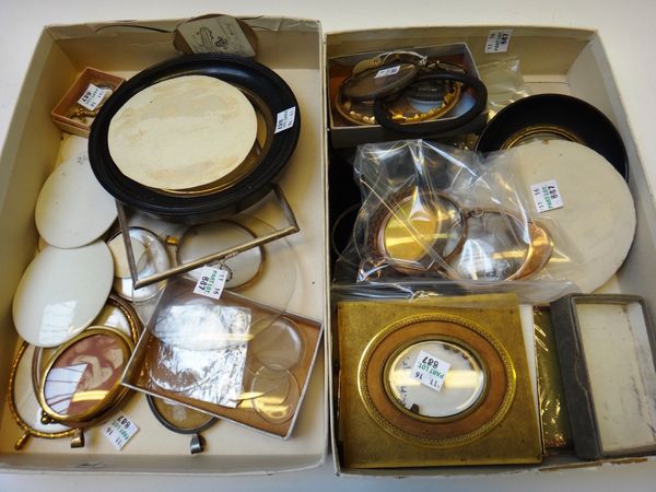 A large quantity of framing accessories relating to portrait miniatures including; glass, frames, insets, etc (qty).