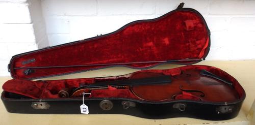 A violin, circa 1895, with interior label 'Sivori Orchester - Violine no.370 AD 1895', 14 inches long, with bow and hard case.