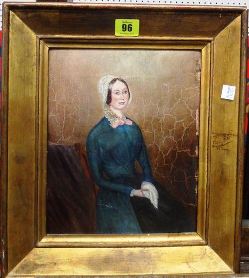 French Provincial School (19th century), Portrait of a young woman, oil on canvas laid down, 25cm x 20cm. H1