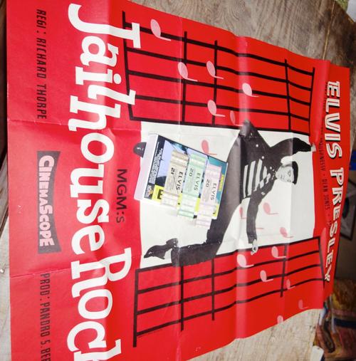 A small collection of Elvis ephemera, including; three tickets to see Elvis in concert, two with attached stubs, dated 1977 and poster.