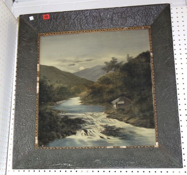 Print on velvet, River Scene, framed  A1