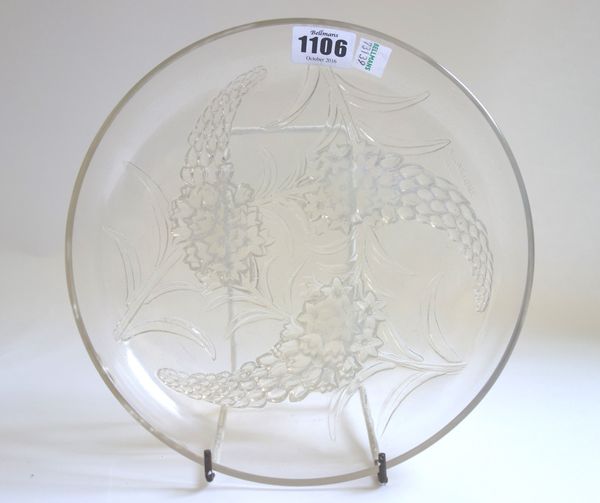 A Lalique 'Veronique' opalescent glass bowl, pre-war, with moulded floral decoration, moulded mark 'R.Lalique France', 21.7cm diameter.