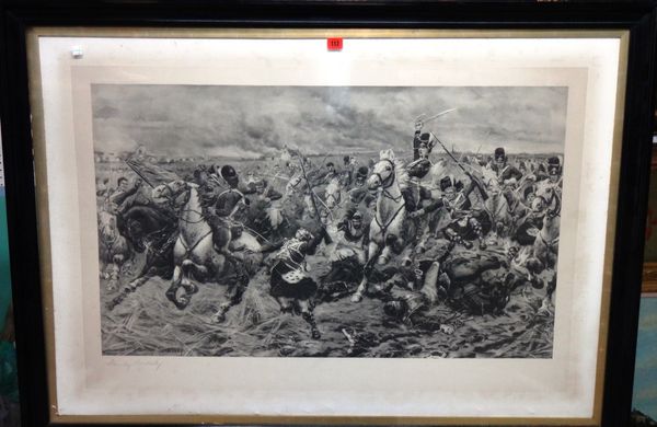 Stanley Berkeley (19th century), Battle scene, Waterloo, photogravure, signed in pencil, 71cm x 107cm. ABOVE I1