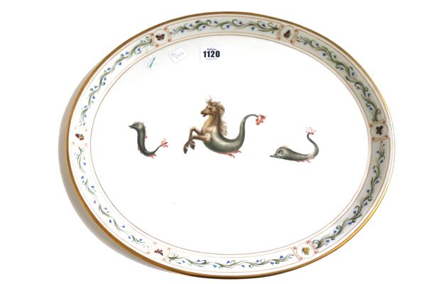 A Copenhagen porcelain part tete-a-tete, late 18th/19th century, each piece painted with sea creatures inside  floral border reserved with panels of i