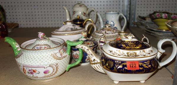 A quantity of 18th century and later teapots and sucriers, including an 18th century Leeds creamware coffee pot, Worcester items and sundry, (qty). S2