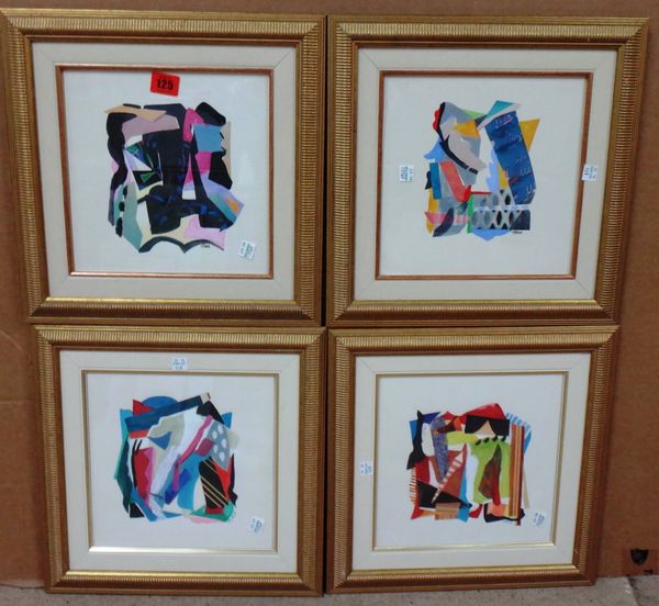 Maria Tourou (Contemporary), Abstracts, a set of four collages, signed with initials, each 23cm x 24cm, (4). I1