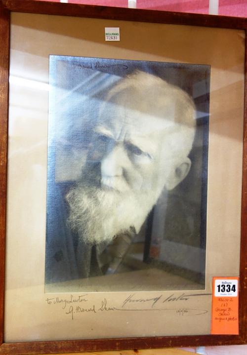 George Bernard SHAW - photo. portrait (by Howard Coster), on textured paper, head & shoulders, mounted within wooden frame, 42 x 34cms. overall; inscr