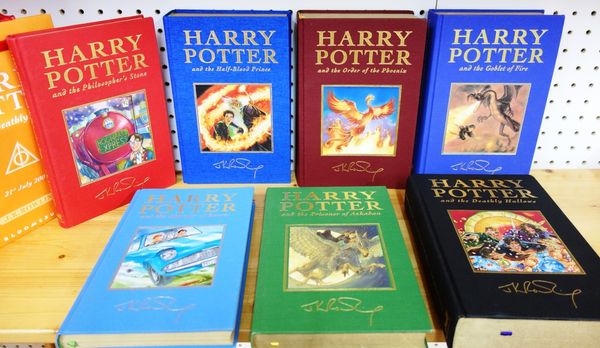ROWLING (J.K.)  Harry Potter - 'De Luxe Collectors Edition',  7 vols. gilt (variously coloured) cloth, with coloured & mounted illus. on upper boards,