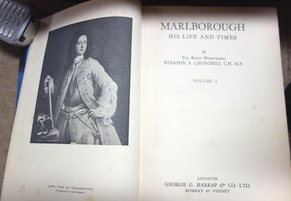 CHURCHILL (W.S.)  Marlborough: his life and times.  First Edition, 4 vols. (reprint Oct. of vol. 1). num. plates & maps (some folded), text illus., 2