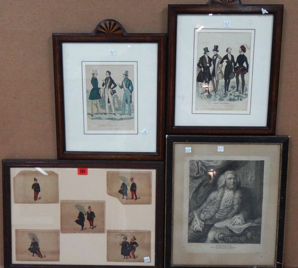 T.S. Roberts (19th century), A set of five cartoons, watercolour and bodycolour, framed as one; together with an engraving of Dr William Boyce by Sher