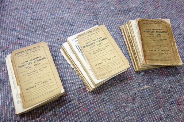 WISDEN - John Wisden's Cricketer's Almanack, issues for 1901, 1902, 1905.  each with the plate of photos.; original printed yellow wrappers.