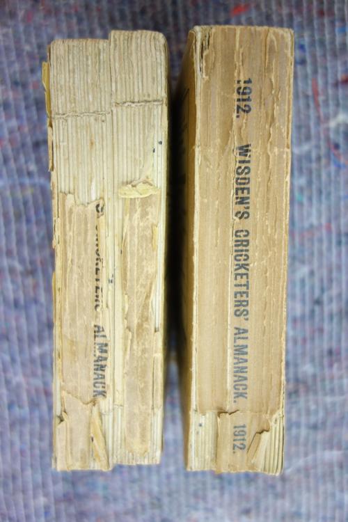 WISDEN - John Wisden's Cricketer's Almanack, issues for 1912 & 1913.  both with the plate of photos.; original printed yellow wrappers.