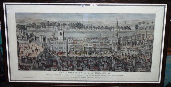 After S. H. Grimm, The Procession of King Edward VI from the Tower of London to Westminster, engraving with hand colouring, 68cm x 140cm.