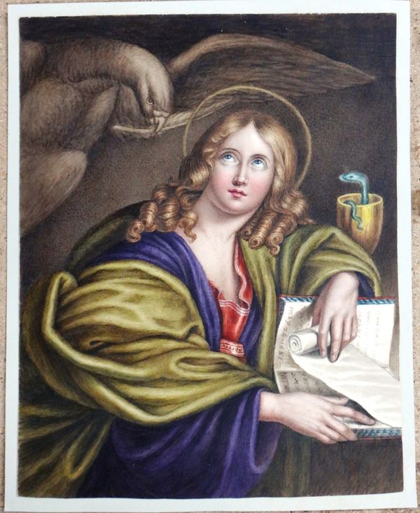 Italian School (19th century), St John the Evangelist with eagle, watercolour, Indistinctly signed with initials and dated May 24 1851, unframed, 22.5
