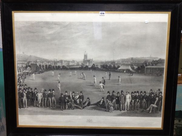 After William Drummond & Charles Basébe, The Cricket Match between Sussex and Kent at Brighton, engraving by G. H. Phillips, 71cm x 91cm.