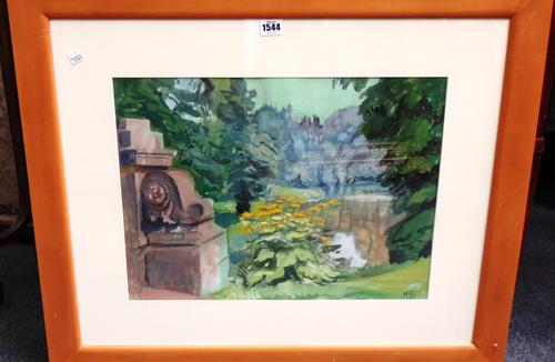 Hans Feibusch (1898-1998), Parkland scene, gouache, signed with initials and dated '83, 36cm x 49cm. DDS