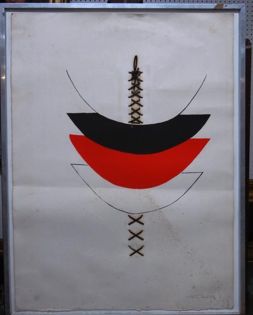 Sir Terry Frost (1915-2003), Lace I, lithograph in colours with leather laces, 1968 , signed and numbered 53/75 in pencil, printed by Stanley Jones, p