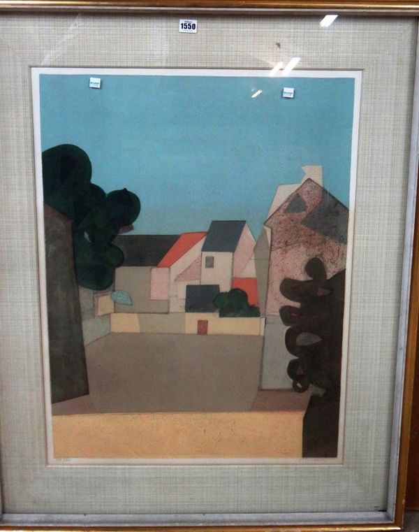 Andre Minaux (1923-1988), Village scene, colour lithograph, signed and numbered 139/150, 78cm x 60cm. DDS