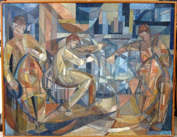 C. Taylor (20th century), Cubist style scene of a string trio, oil on board, signed and dated 1957, 107cm x 137cm.