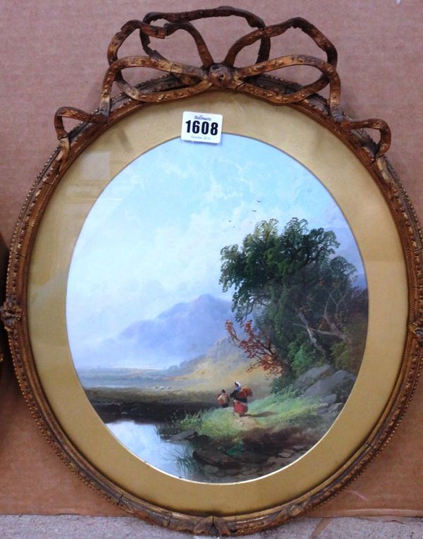 Joseph Horlor (1809-1887), River scenes with figures, a pair, oil on board, oval, both signed, each 31cm x 25cm.(2)