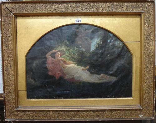 Ernest-Augustin Gendron (1817-1881), Nymphs in a glade, oil on canvas, arched top, signed and dated 1852, 38.5cm x 55cm.  Illustrated