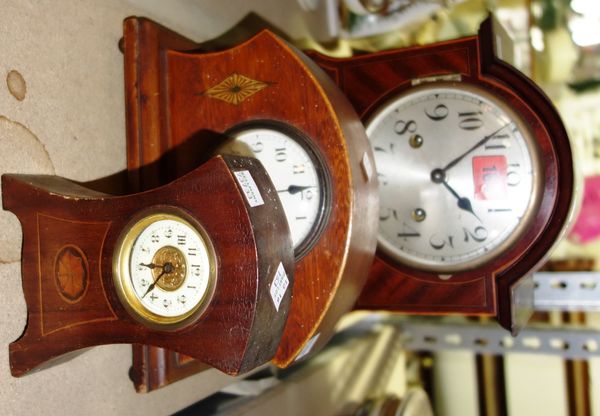 A group of three inlaid mahogany cased mantel clocks. (3)  DIS