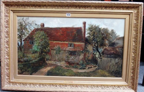 Frederick Burton (19th century), Old cottages, Billingshurst, oil on canvas, signed and dated 1885, 45cm x 80cm.