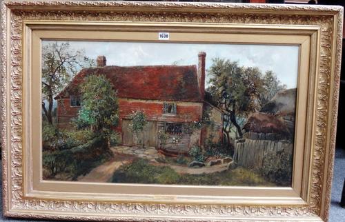 Frederick Burton (19th century), Old cottages, Billingshurst, oil on canvas, signed and dated 1885, 45cm x 80cm.