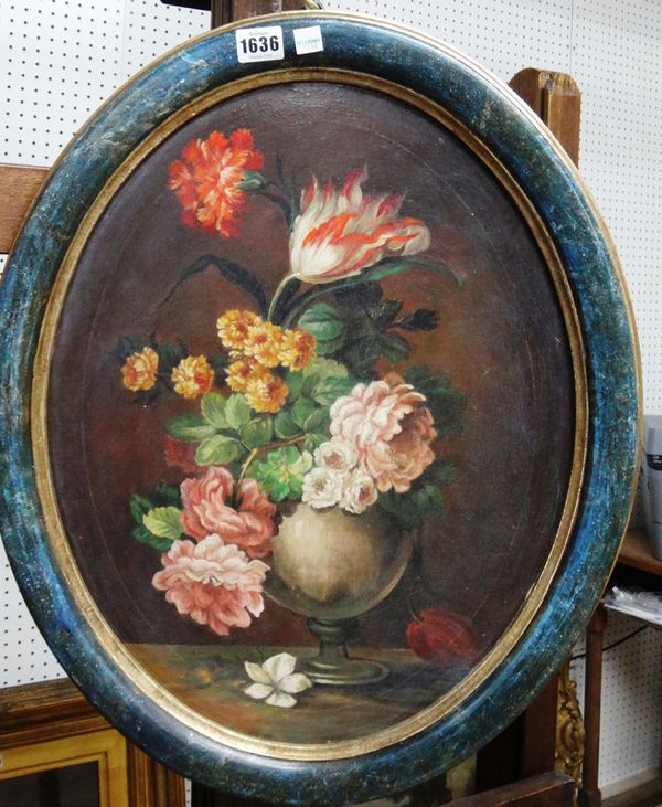Dutch School (19th century), Still life studies of flowers, a pair, oil on canvas, oval, each 48cm x 39cm.(2)