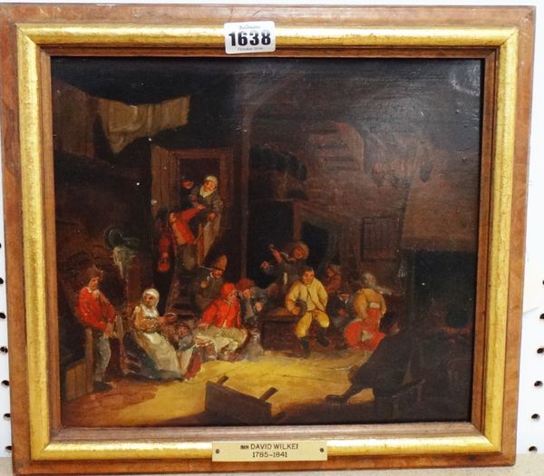Follower of David Wilkie, Peasants merrymaking, oil on panel, 24cm x 27cm.