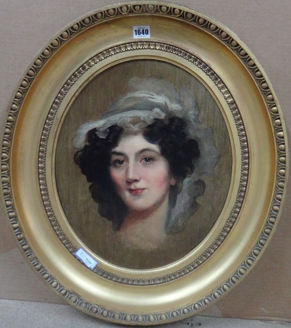 After Sir Thomas Lawrence, Portrait sketch of Lady Dorothea Knighton, oil on canvas, oval, 42cm x 35cm. Illustrated