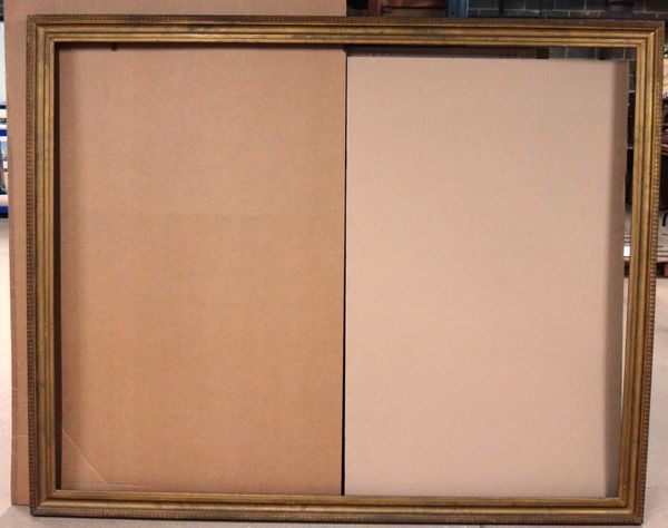 A large gold painted wooden frame, the aperture 205cm wide x 160cm high.