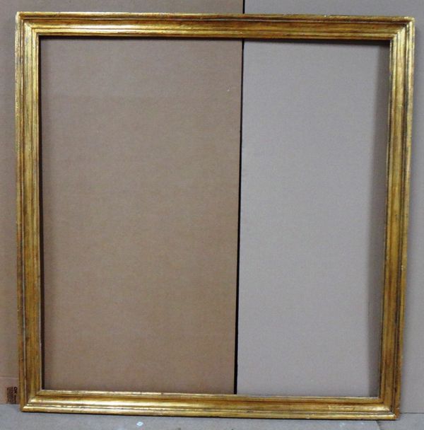 A modern gold painted wooden frame, the aperture 120cm wide x 124cm high.