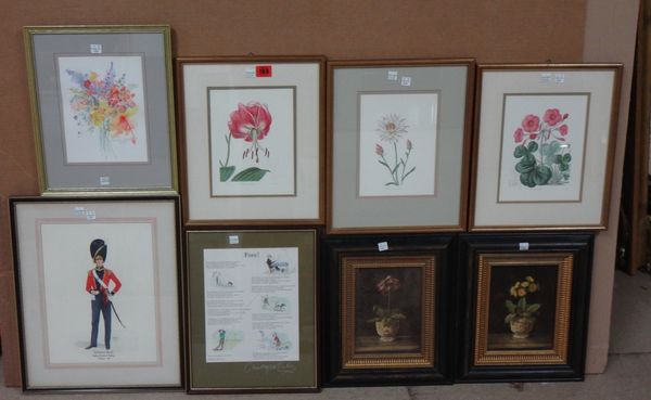 A group of eight assorted pictures and prints, including six botanical subjects, (8).  G1